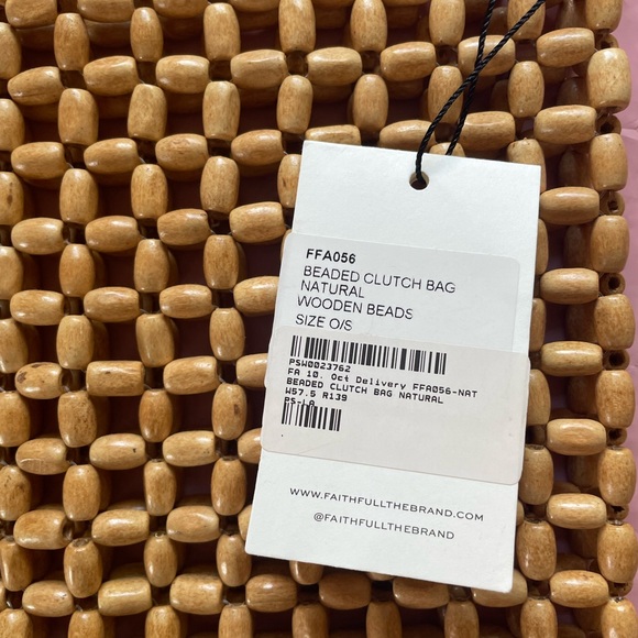 Anthropologie Faithfull the Brand NWT Bag Beaded Clutch Bag Natural Wooden $119 - Picture 8 of 14